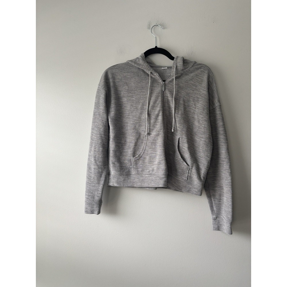 Old Navy Heathered Gray Waffle‎ Knit Zip Up Hooded Sweatshirt Size XS Pockets